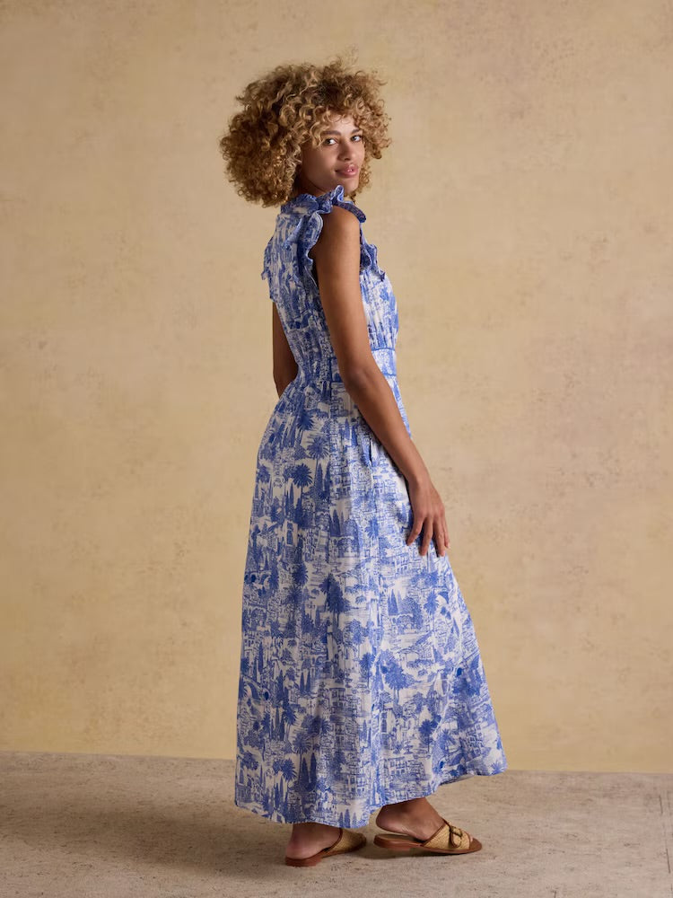 Joules Womens Samantha Maxi Dress Blue White Toile Clothing UK8 / Blue,UK10 / Blue,UK12 / Blue,UK14 / Blue,UK16 / Blue,UK18 / Blue