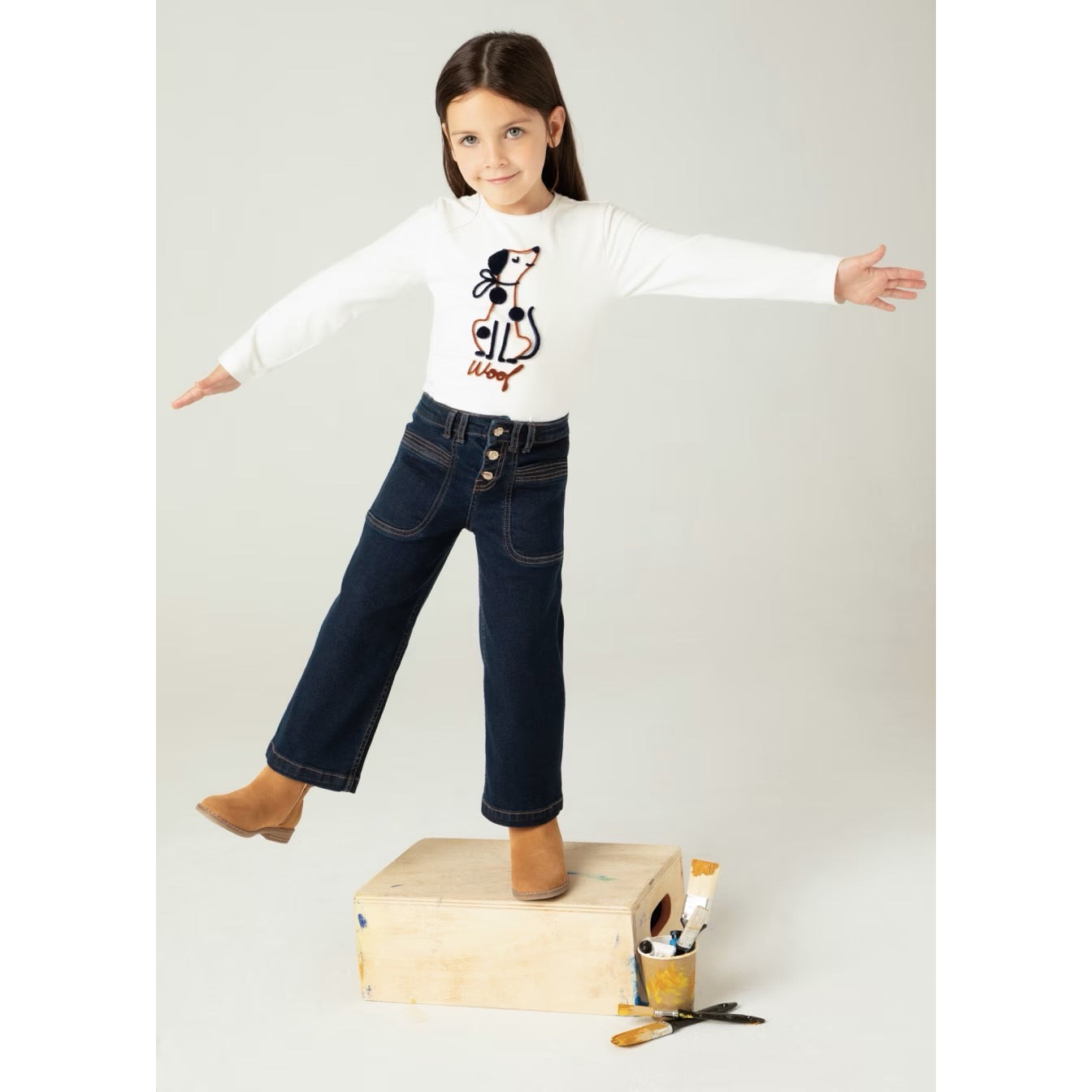 Mayoral Girls Wide Leg Denim Trousers 4547 Clothing 4YRS / Dark Denim,5YRS / Dark Denim,6YRS / Dark Denim,7YRS / Dark Denim,8YRS / Dark Denim,9YRS / Dark Denim