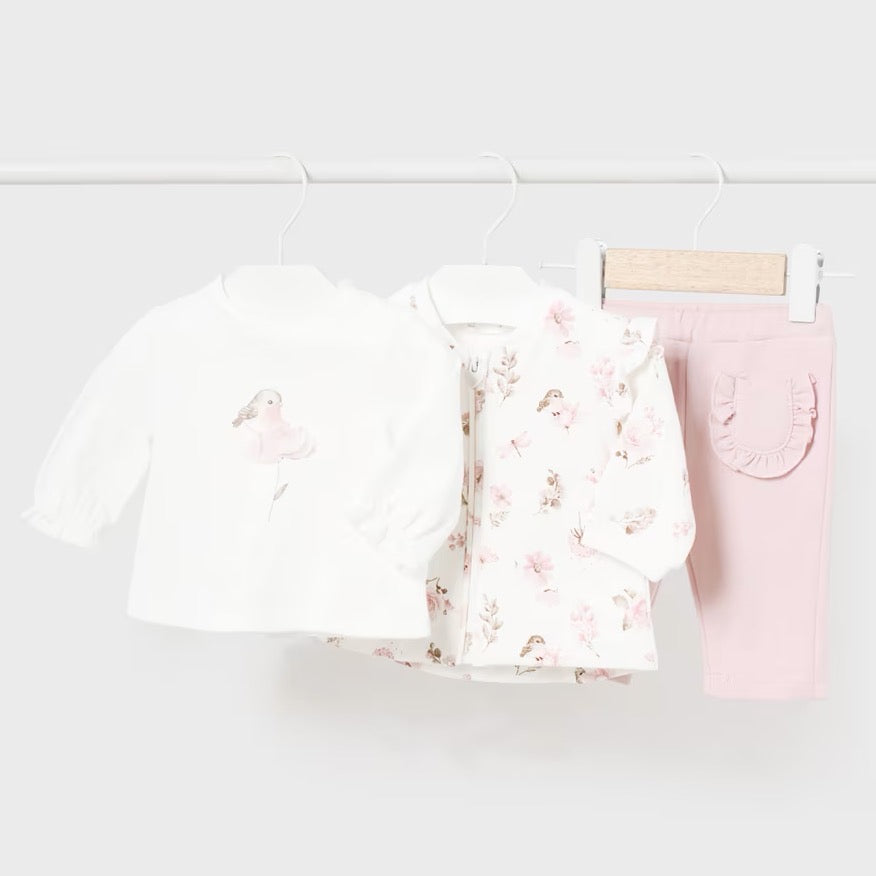Mayoral Baby Girls 3 Piece Set 2610 Little Bird Clothing 4-6M / Pink,6-9M / Pink,12M / Pink