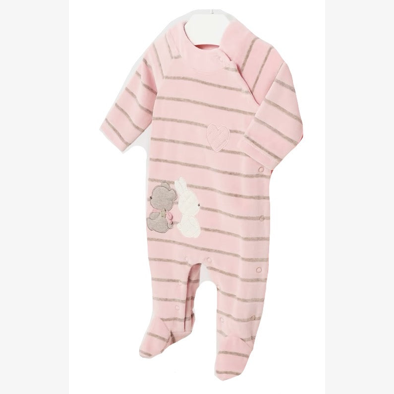 Mayoral Baby Girls Sleepsuit Teddy Bunny Stripe 2738 Clothing 0-1M / Pink,1-2M / Pink,2-4M / Pink,4-6M / Pink,6-9M / Pink