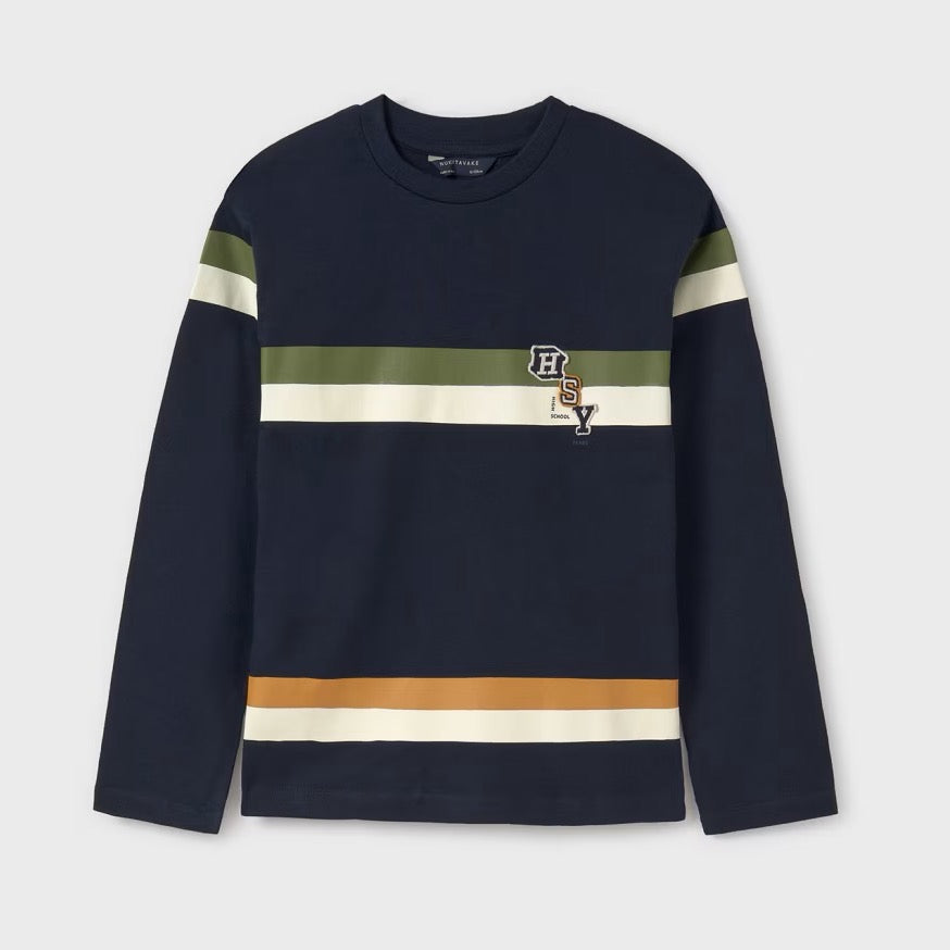 Mayoral Older Boys Stripe T-Shirt 7077 Clothing 10YRS / Navy,12YRS / Navy,14YRS / Navy