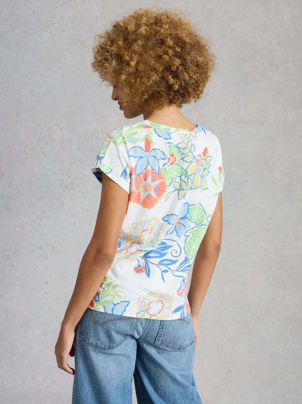 White Stuff Womens Nelly Notch T-Shirt 446491 Ivory Multi Clothing UK10 / Multi,UK12 / Multi,UK14 / Multi,UK16 / Multi