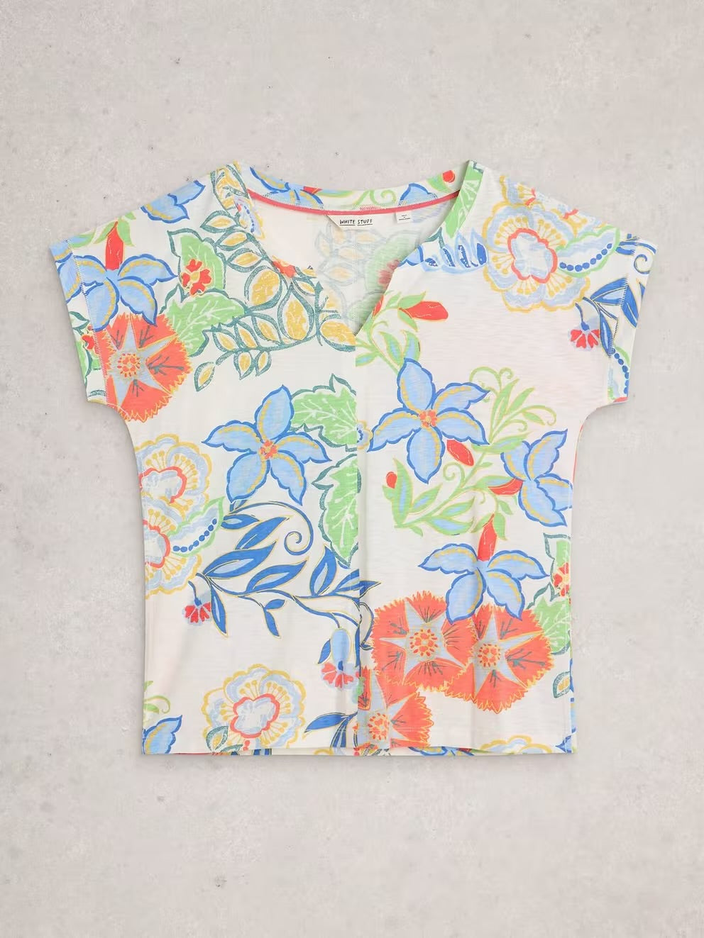 White Stuff Womens Nelly Notch T-Shirt 446491 Ivory Multi Clothing UK10 / Multi,UK12 / Multi,UK14 / Multi,UK16 / Multi