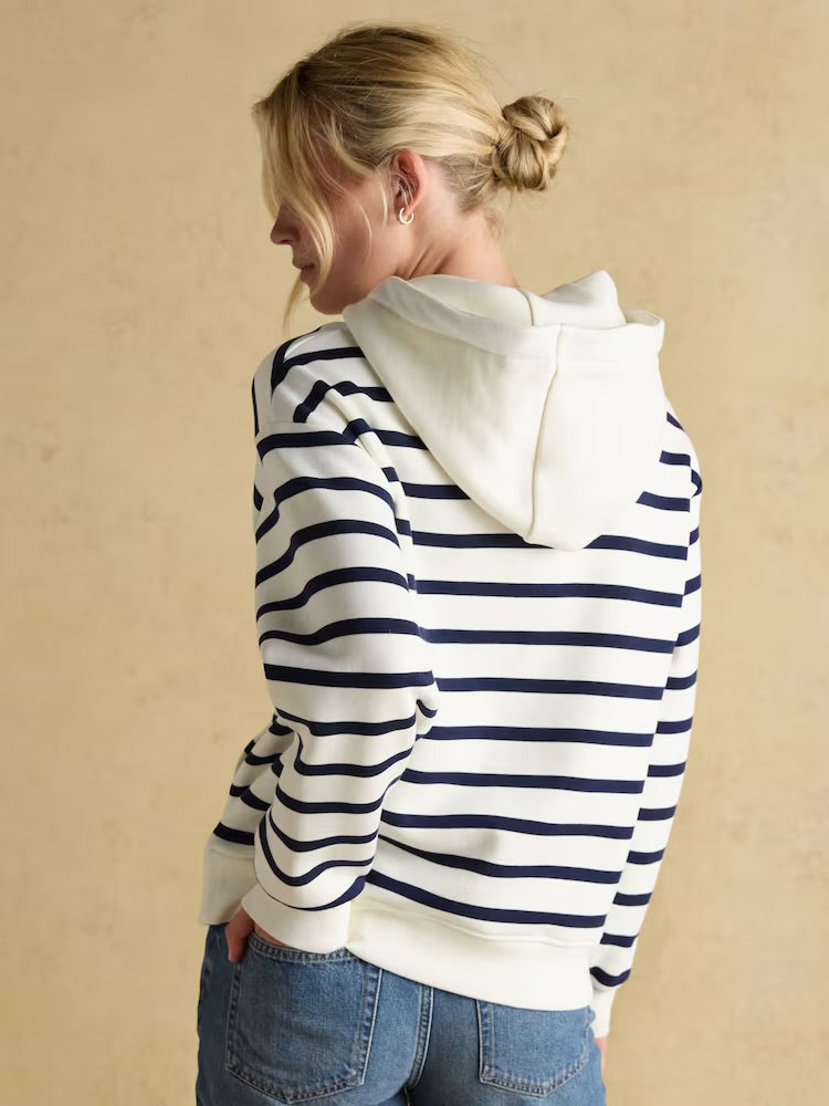 Joules Womens Milbourne Cream Navy Stripe Hoodie Ay2-086 Clothing UK10 / Cream,UK12 / Cream,UK14 / Cream,UK16 / Cream
