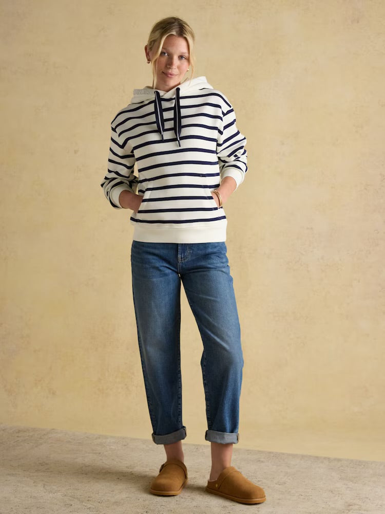 Joules Womens Milbourne Cream Navy Stripe Hoodie Ay2-086 Clothing UK10 / Cream,UK12 / Cream,UK14 / Cream,UK16 / Cream
