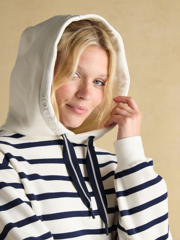 Joules Womens Milbourne Cream Navy Stripe Hoodie Ay2-086 Clothing UK10 / Cream,UK12 / Cream,UK14 / Cream,UK16 / Cream