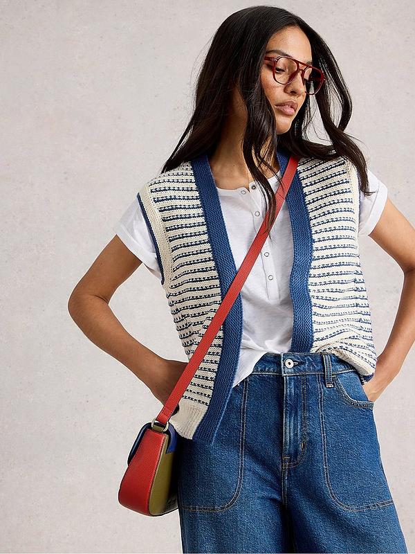 White Stuff Womens Kylie Waistcoat 444092 Natural Blue Clothing SMALL ADULT / Blue,MEDIUM ADULT / Blue,LARGE ADULT / Blue,XL ADULT / Blue