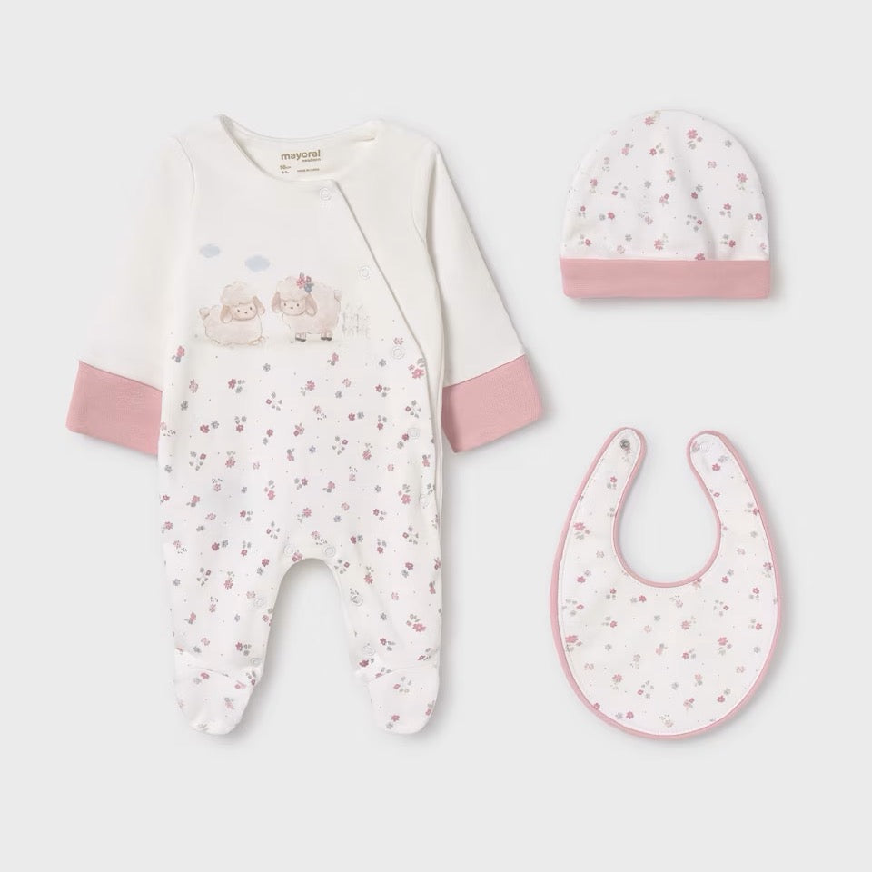 Mayoral Baby 3 Piece Gift Set 9516 Pink Sheep Clothing 0-1M / Pink,1-2M / Pink,2-4M / Pink,4-6M / Pink,6-9M / Pink