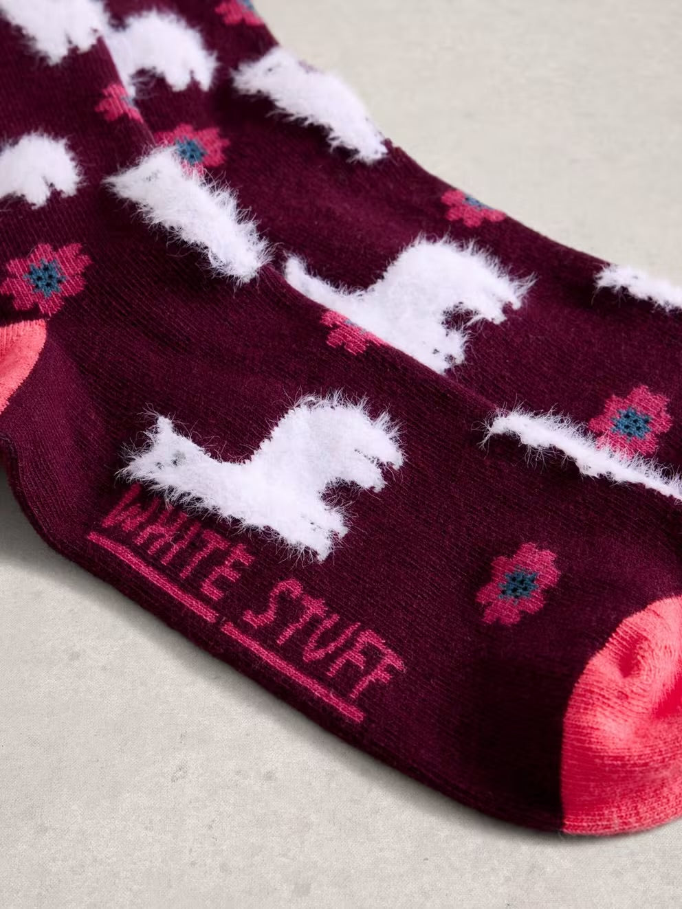 White Stuff Womens Fluffy Socks Dark Plum Llama Clothing UK3-5 / Plum,UK6-8 / Plum