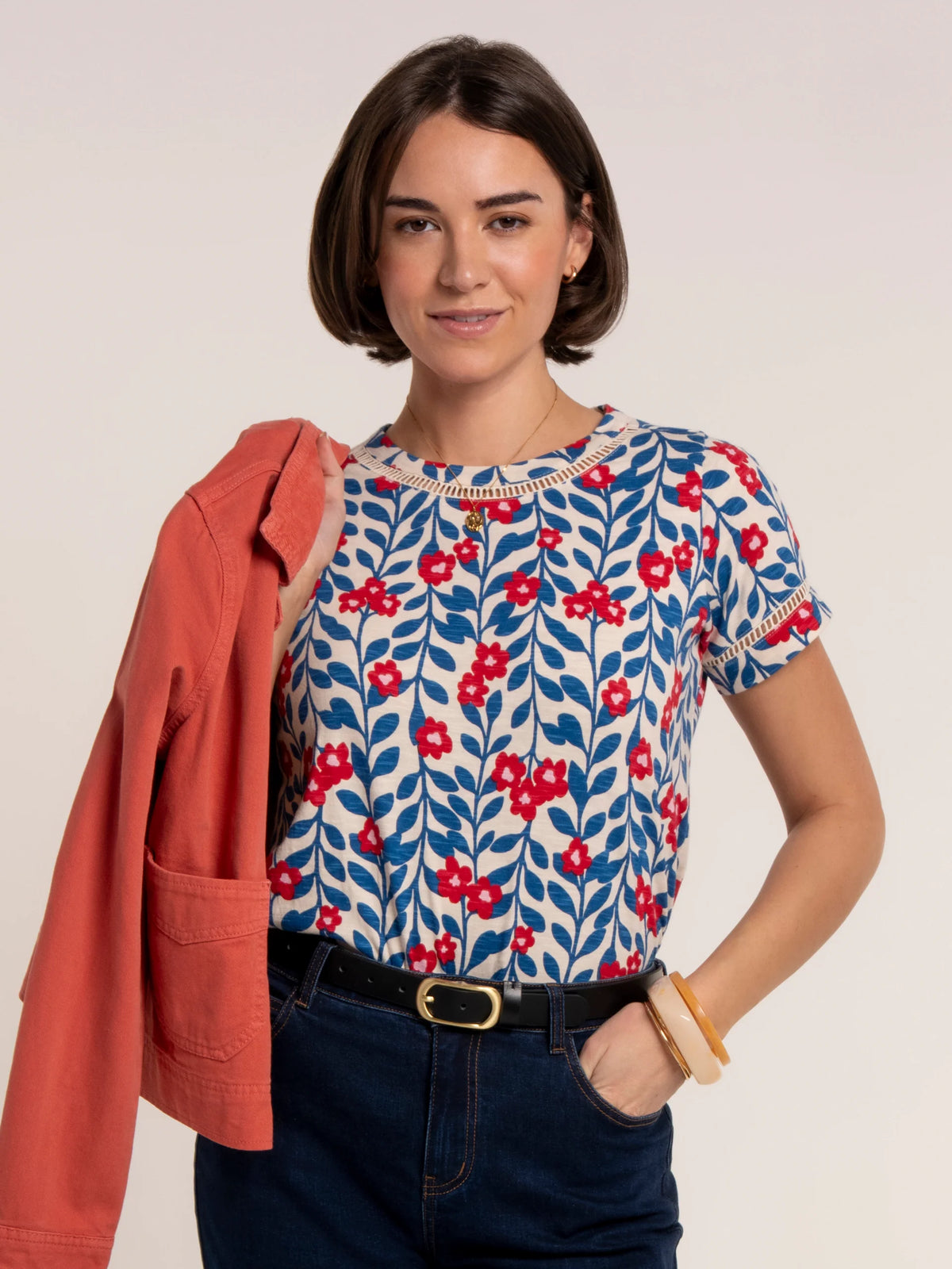 Brakeburn Womens Clara T-Shirt Blue Print Clothing UK8 / Blue,UK10 / Blue,UK12 / Blue,UK14 / Blue,UK16 / Blue