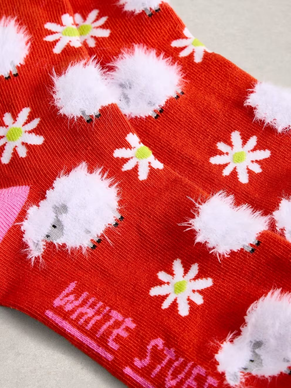 White Stuff Womens Fluffy Socks Red Sheep Clothing UK3-5 / Red,UK6-8 / Red