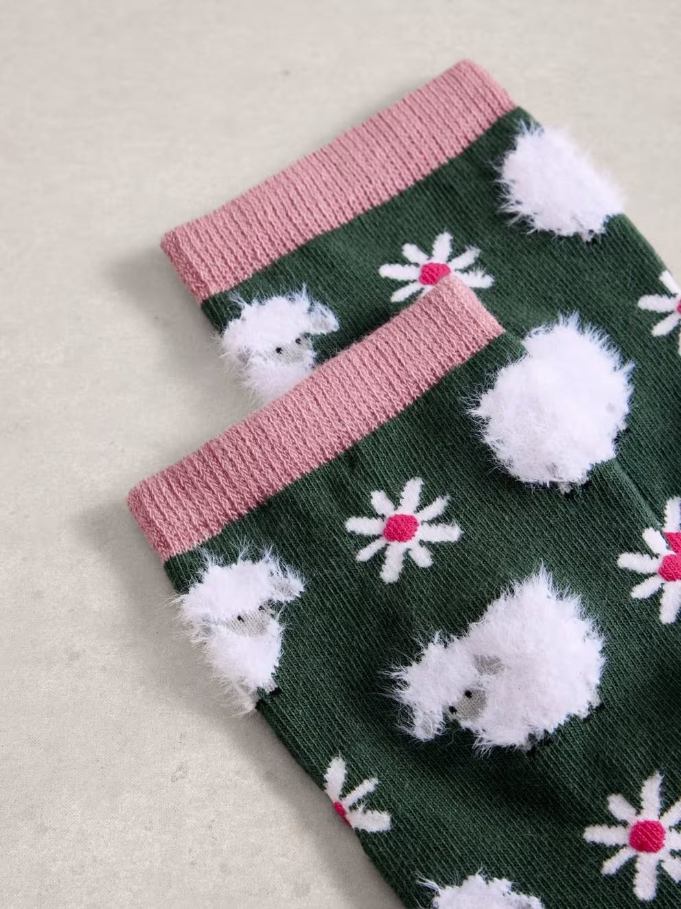 White Stuff Womens Fluffy Socks Dark Green Sheep Clothing UK3-5 / Green,UK6-8 / Green