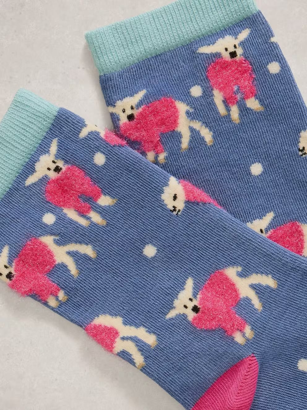 White Stuff Womens Fluffy Socks Pink Jumper Sheep Clothing UK3-5 / Blue,UK6-8 / Blue
