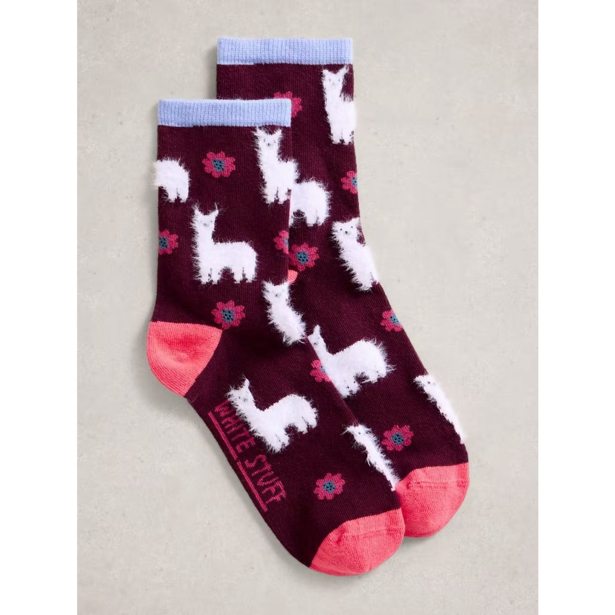 White Stuff Womens Fluffy Socks Dark Plum Llama Clothing UK3-5 / Plum,UK6-8 / Plum