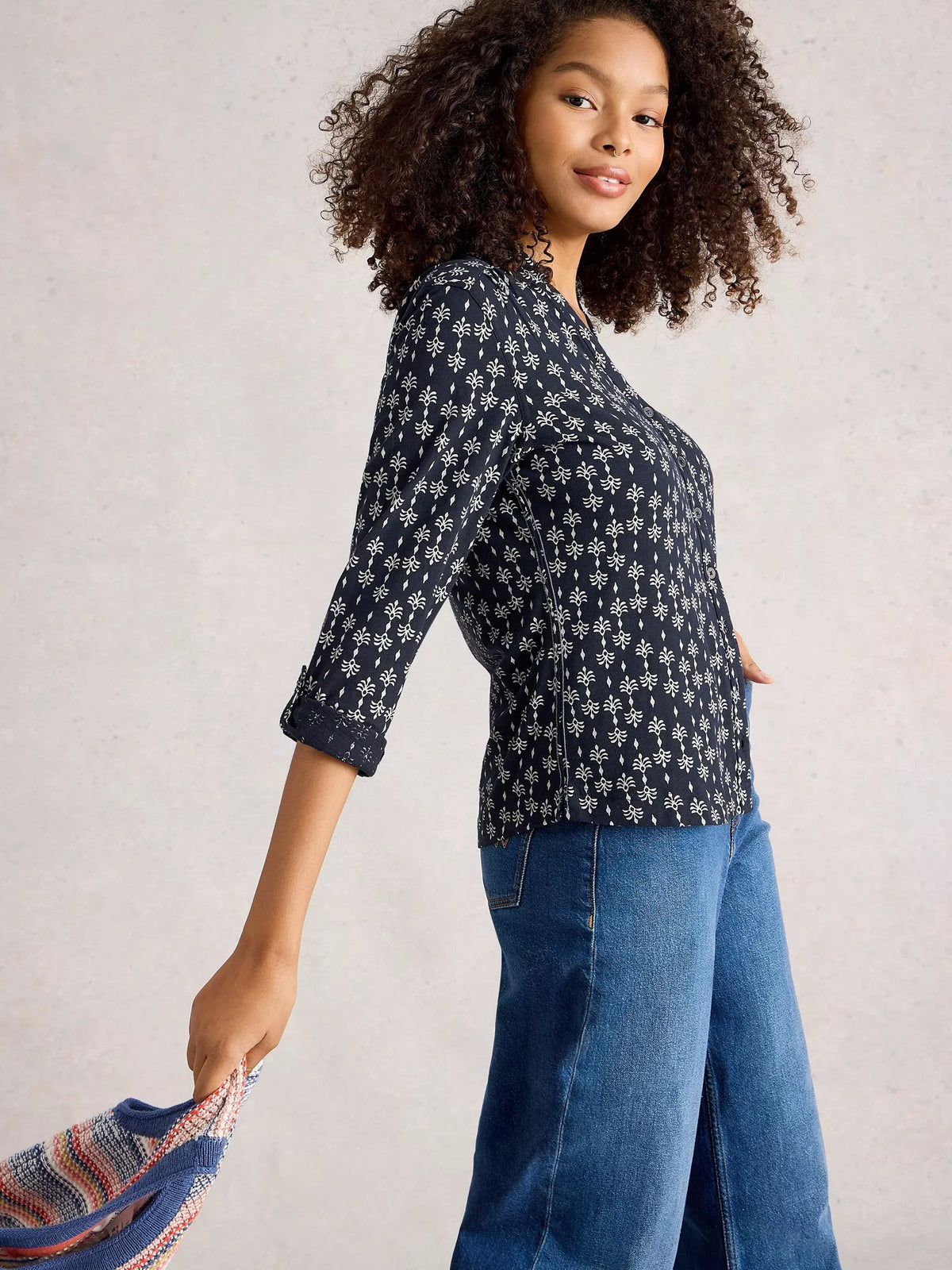 White Stuff Womens Annie Jersey Shirt 444331 Navy Print Clothing UK10 / Navy,UK12 / Navy,UK14 / Navy,UK16 / Navy