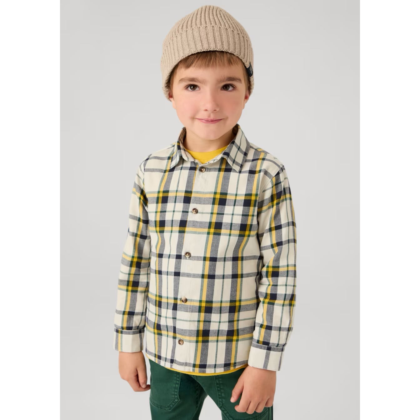 Mayoral Boys Checked Shirt 4115 Natural Yellow Clothing 3YRS / Natural,4YRS / Natural,5YRS / Natural,6YRS / Natural,7YRS / Natural,8YRS / Natural,9YRS / Natural