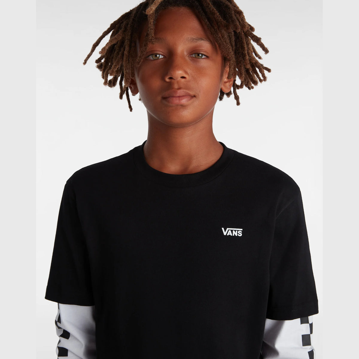 Vans Youth Long Check Twofer T-Shirt Vn0a49oyblk1 Clothing 14-15YRS / Black
