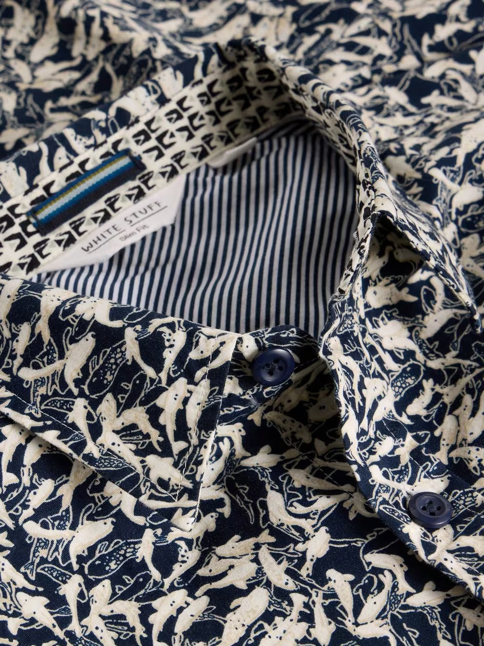 White Stuff Mens Salcombe Fish Print Shirt 444405 Navy Clothing M / Navy,L / Navy,XL / Navy,XXL / Navy