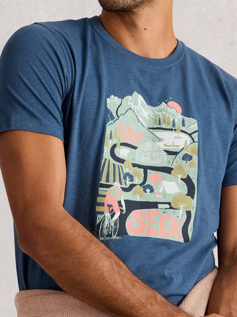 White Stuff Mens Abersoch Graphic T-Shirt Ride And Seek 444256 Clothing S / Blue,M / Blue,L / Blue,XL / Blue,XXL / Blue