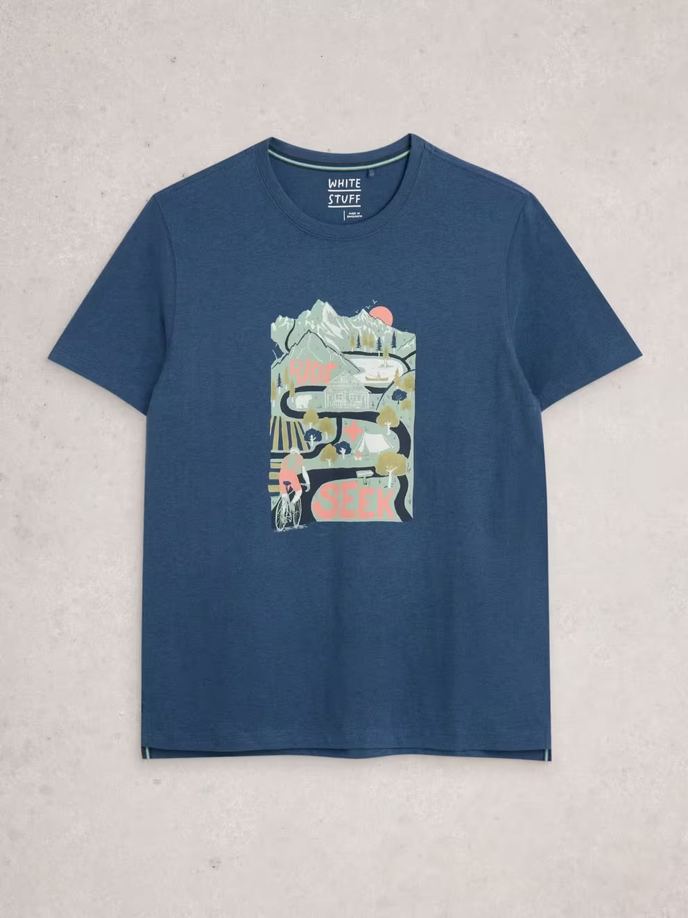 White Stuff Mens Abersoch Graphic T-Shirt Ride And Seek 444256 Clothing S / Blue,M / Blue,L / Blue,XL / Blue,XXL / Blue