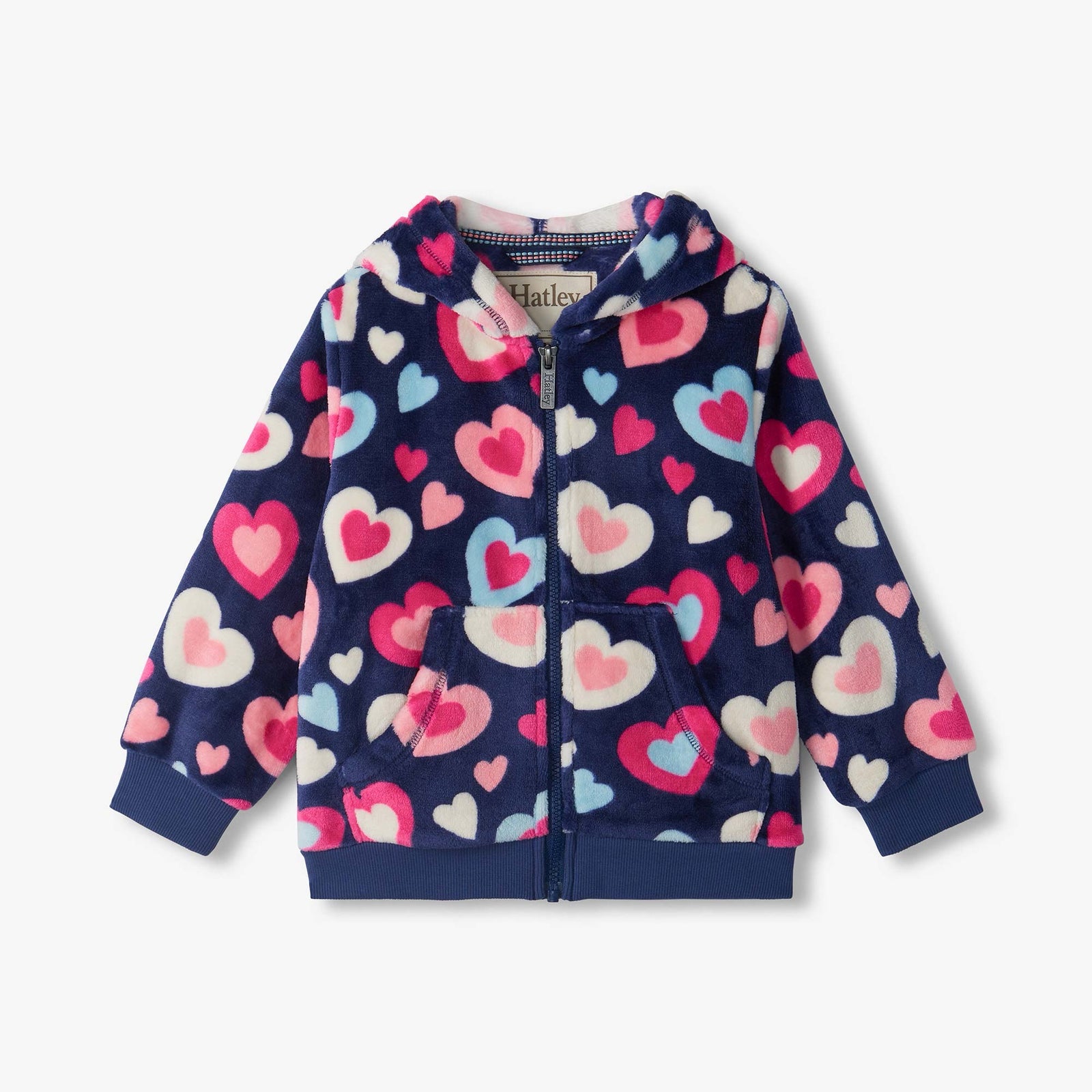 Hatley Bunches Of Hearts Zip Fleece F26bhk1551 Clothing 5YRS / Navy,6YRS / Navy,7YRS / Navy,8YRS / Navy,10YRS / Navy