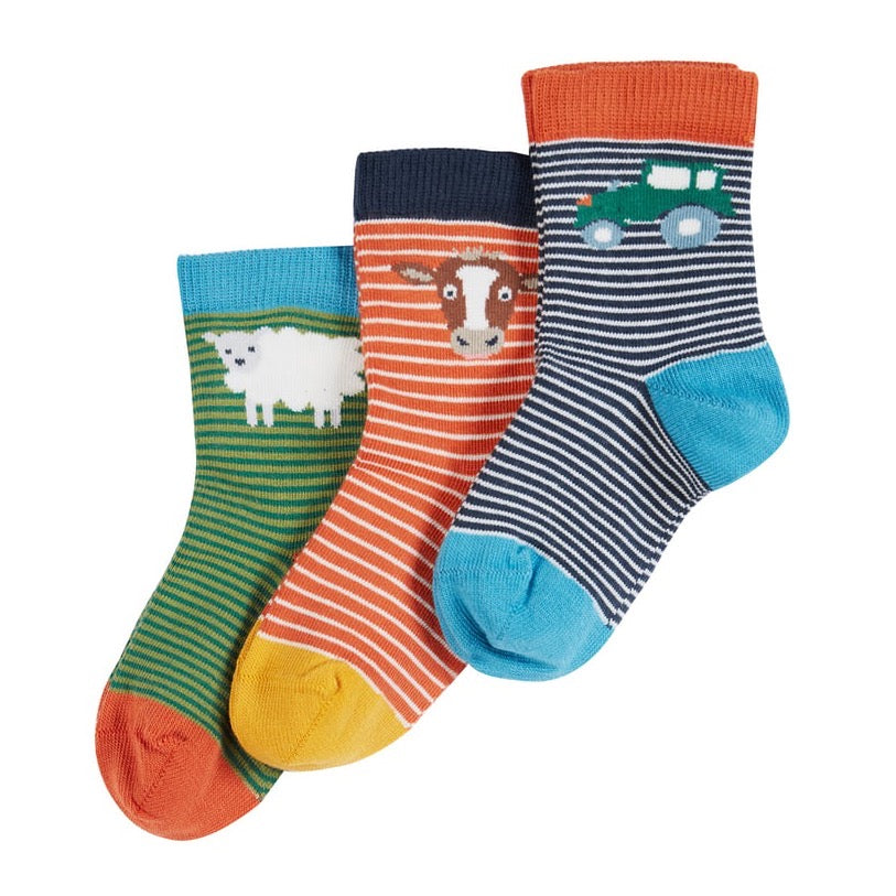 Frugi 3 Pack Infant Socks At The Farm Soa211 Clothing 0-6M / Multi,6-12M / Multi,1-2YRS / Multi,UK6-8 / Multi