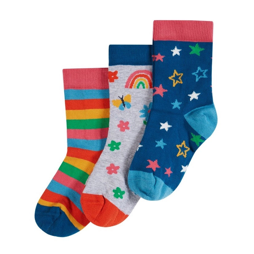 Frugi 3 Pack Socks Rainbow Stars Clothing UK3-5 ADULT / Multi,UK6-8 / Multi,UK9-12 / Multi,UK13-2 / Multi
