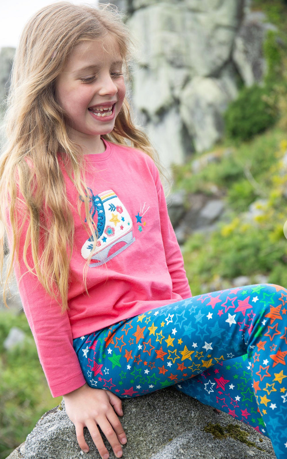 Frugi Libby Leggings Rainbow Stars Lea102 Clothing 2-3YRS / Blue,3-4YRS / Blue,4-5YRS / Blue,5-6YRS / Blue,6-7YRS / Blue,7-8YRS / Blue,8-9YRS / Blue,9-10YRS / Blue