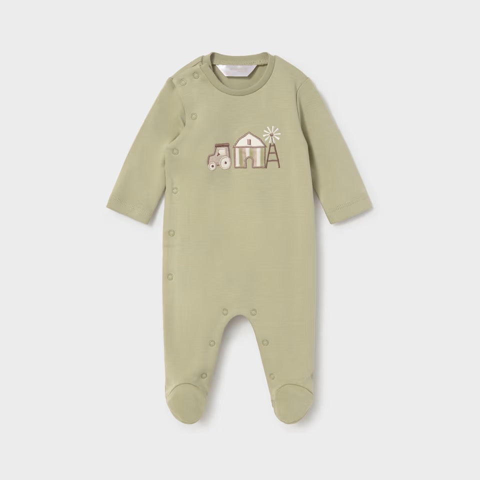 Mayoral Baby Sleepsuit 2767 Green Tractor Applique Clothing 0-1M / Green,1-2M / Green,2-4M / Green,4-6M / Green,6-9M / Green