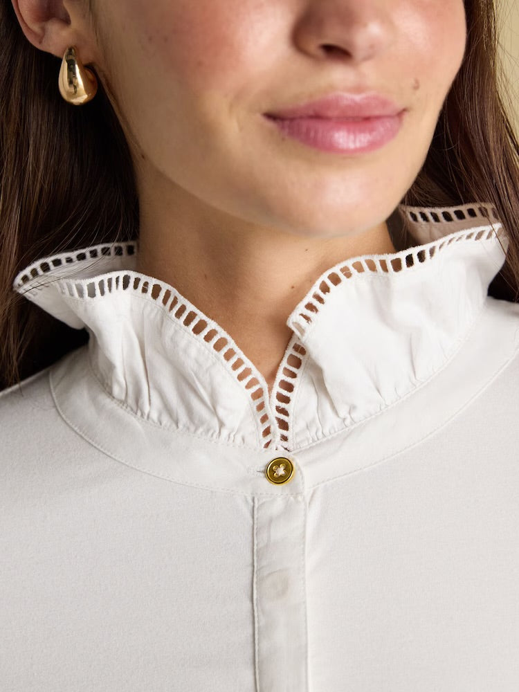 Joules Womens Kate Frill Top Q94498 White Clothing UK10 / White,UK12 / White,UK14 / White,UK16 / White