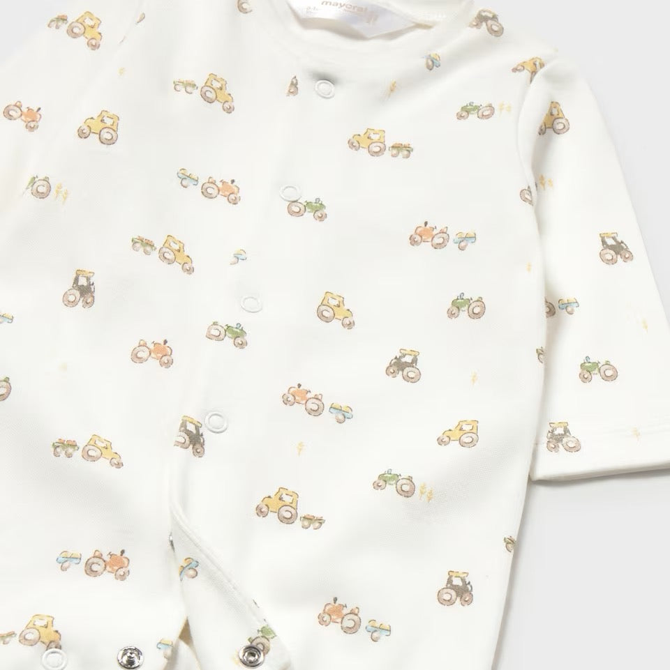 Mayoral Baby Sleepsuit 2767 Aop Tractors Clothing 0-1M / White,1-2M / White,2-4M / White,4-6M / White,6-9M / White