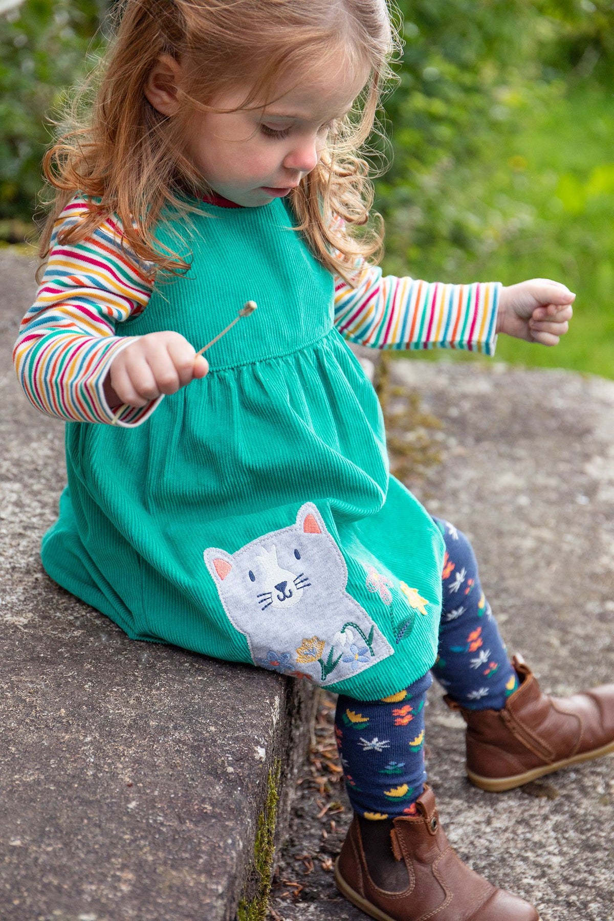 Frugi Lily Cord Infant Dress Iguana Cat Clothing 12-18M / Green,18-24M / Green,2-3YRS / Green,3-4YRS / Green,4-5YRS / Green