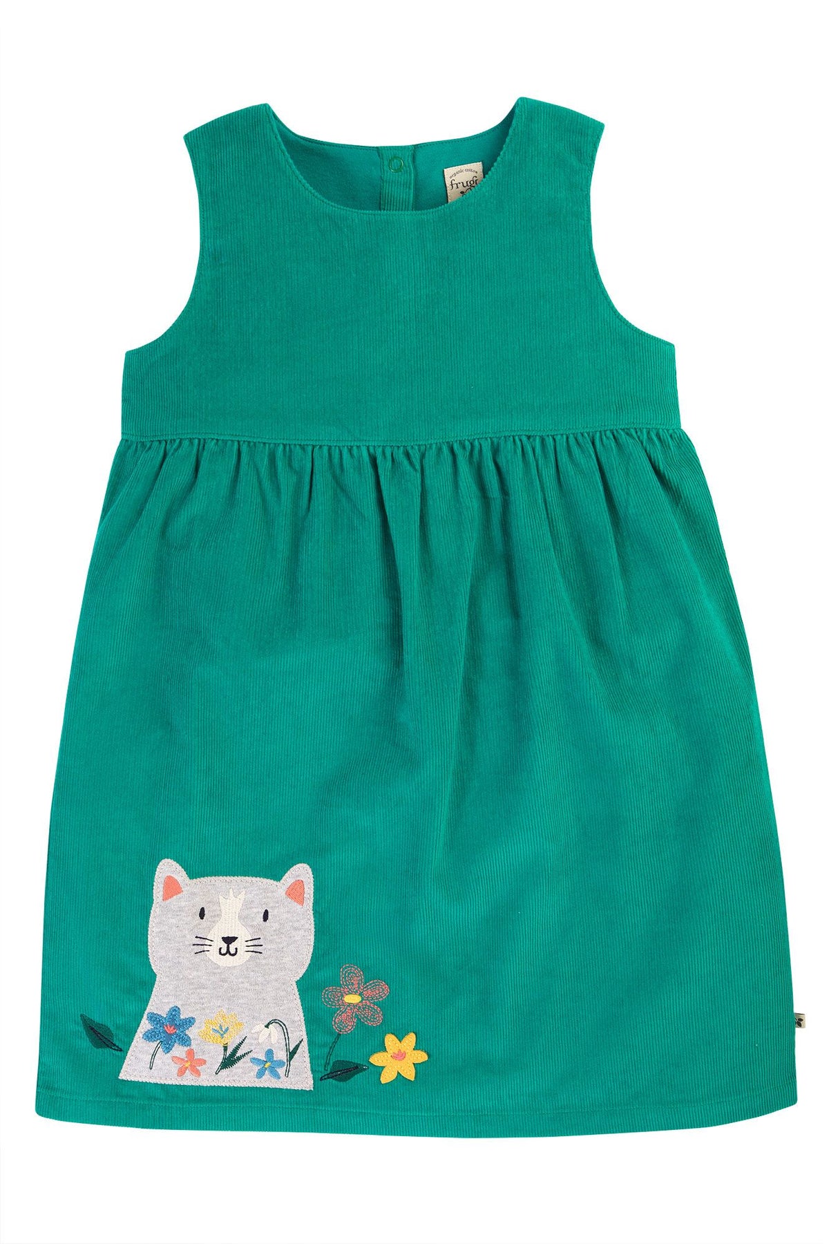 Frugi Lily Cord Infant Dress Iguana Cat Clothing 12-18M / Green,18-24M / Green,2-3YRS / Green,3-4YRS / Green,4-5YRS / Green