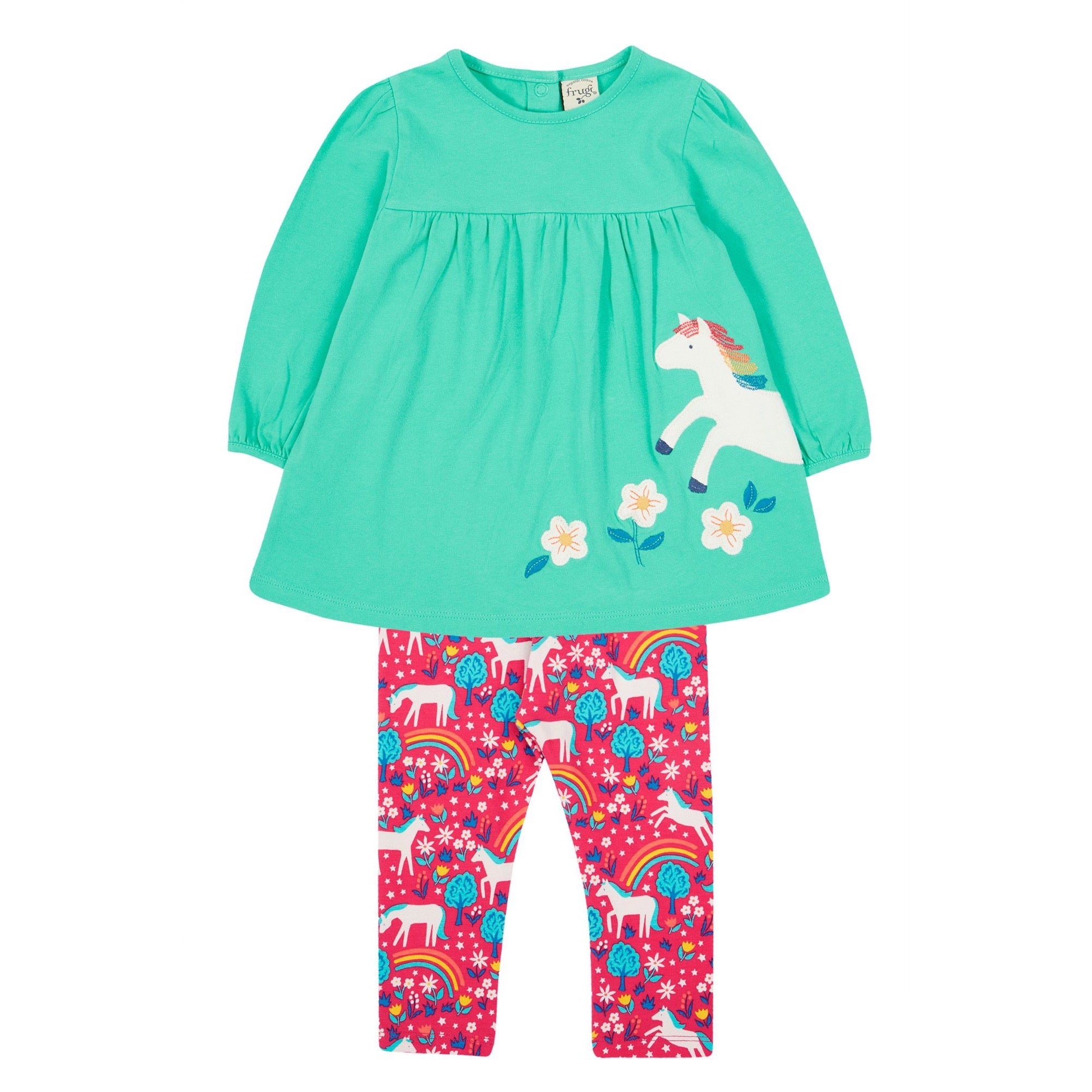 Frugi Tilly Outfit 500016A4pawh Wild Horses Clothing 2-3YRS / Aqua,3-4YRS / Aqua,4-5YRS / Aqua