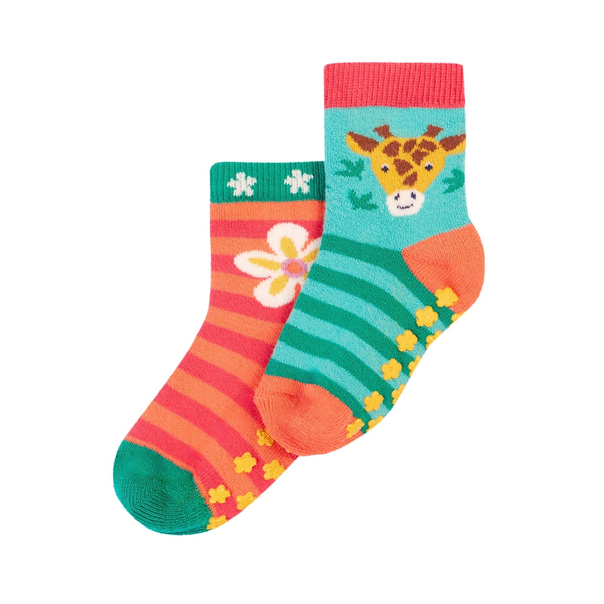 Frugi 2 Pack Grippy Socks 500114A4gfpk Giraffe Clothing 0-6M / Multi,6-12M / Multi,1-2YRS / Multi,2-4YRS / Multi