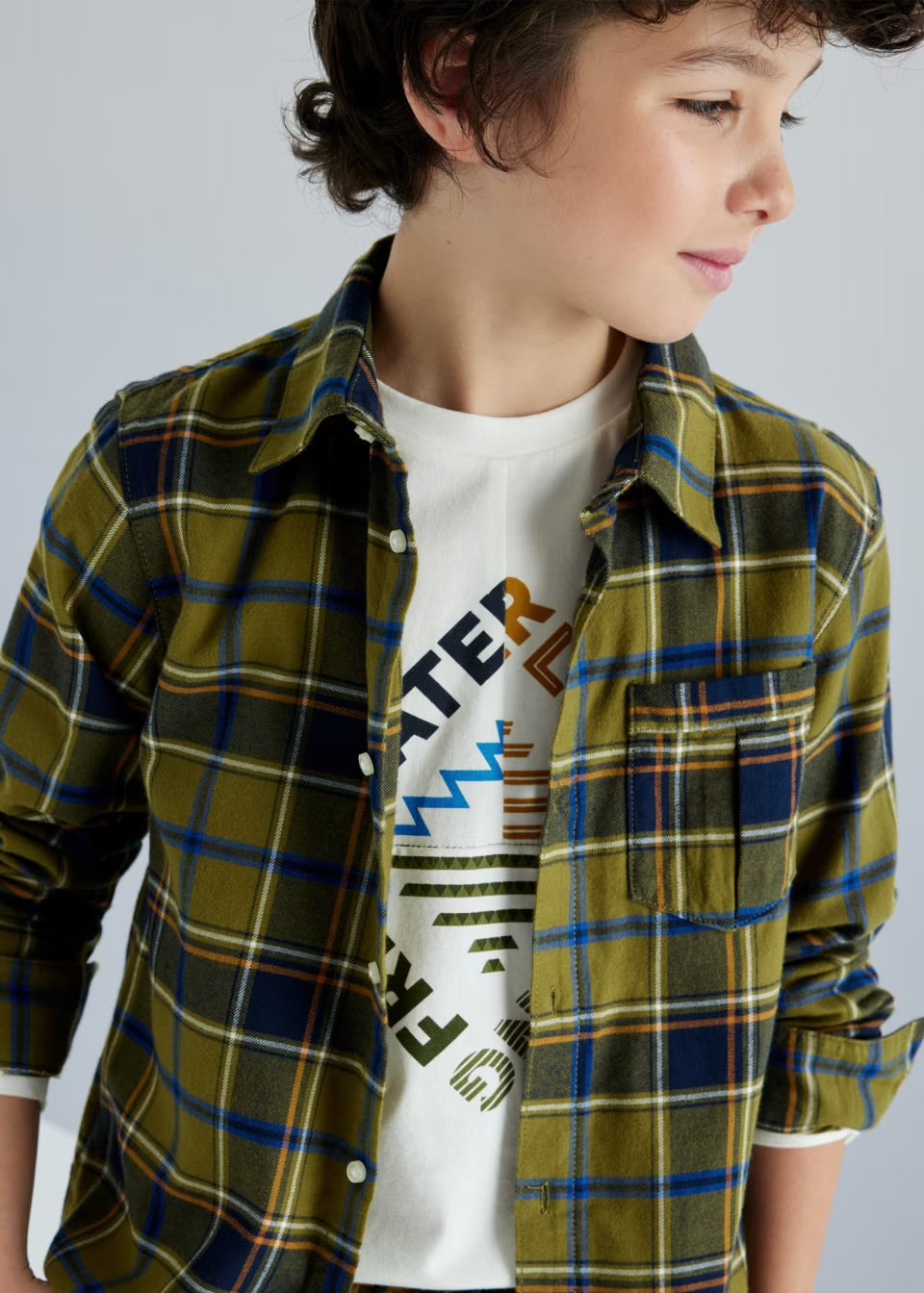 Mayoral Older Boys Khaki Checked Shirt 7111 Clothing 10YRS / Khaki,12YRS / Khaki,14YRS / Khaki,16YRS / Khaki