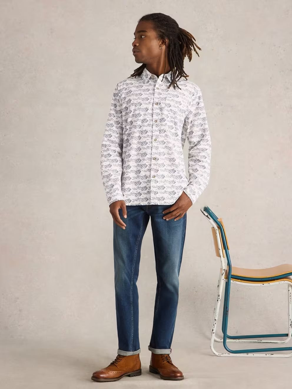 White Stuff Mens Shoal Fish Print Shirt 443302 Clothing M / White,L / White,XL / White,XXL / White