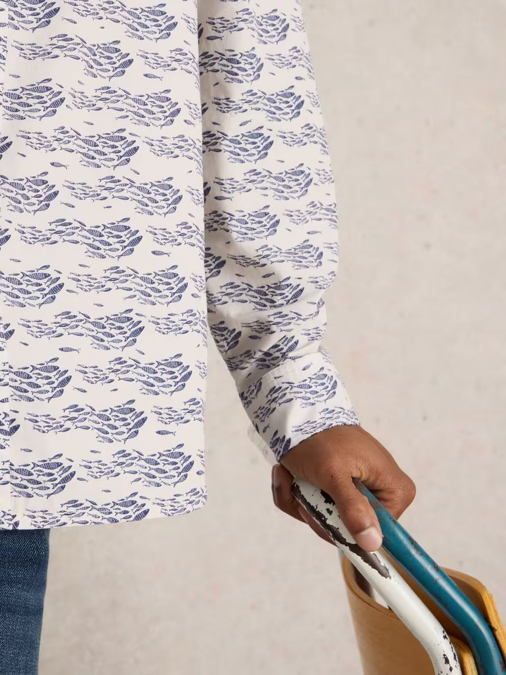 White Stuff Mens Shoal Fish Print Shirt 443302 Clothing M / White,L / White,XL / White,XXL / White