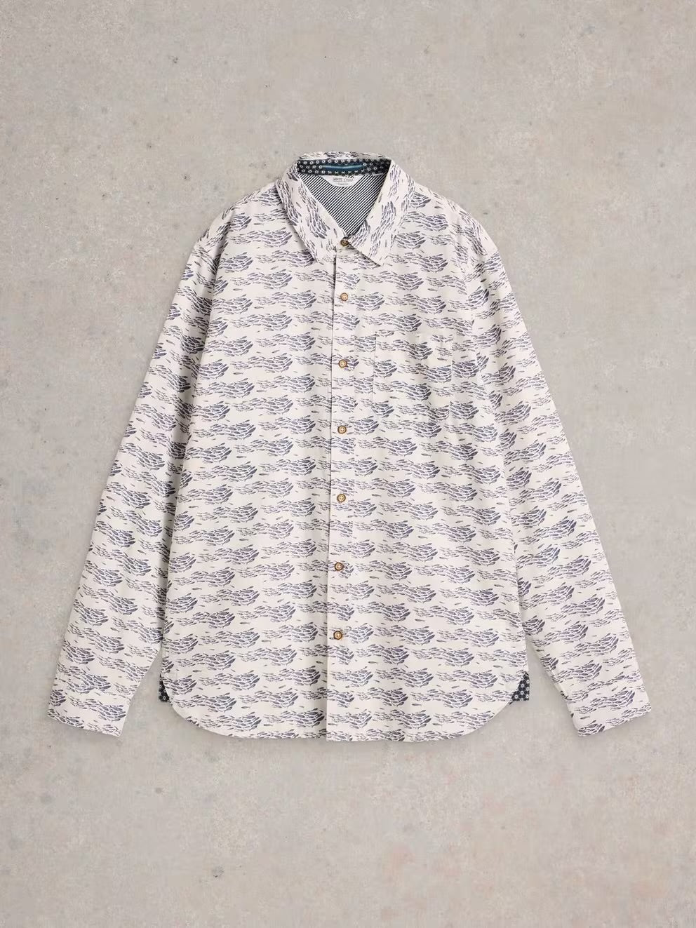 White Stuff Mens Shoal Fish Print Shirt 443302 Clothing M / White,L / White,XL / White,XXL / White