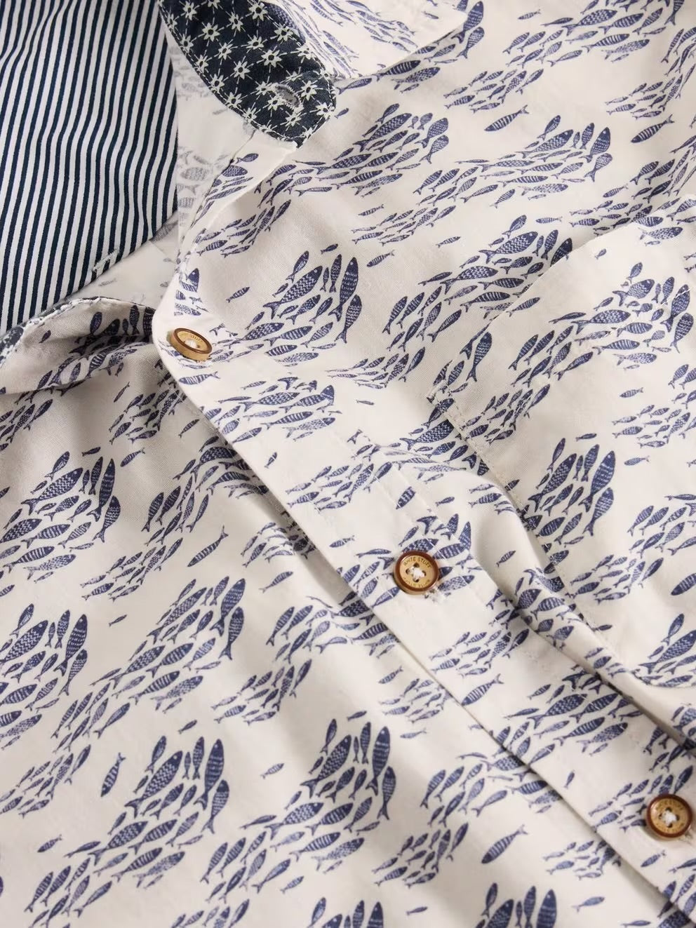 White Stuff Mens Shoal Fish Print Shirt 443302 Clothing M / White,L / White,XL / White,XXL / White