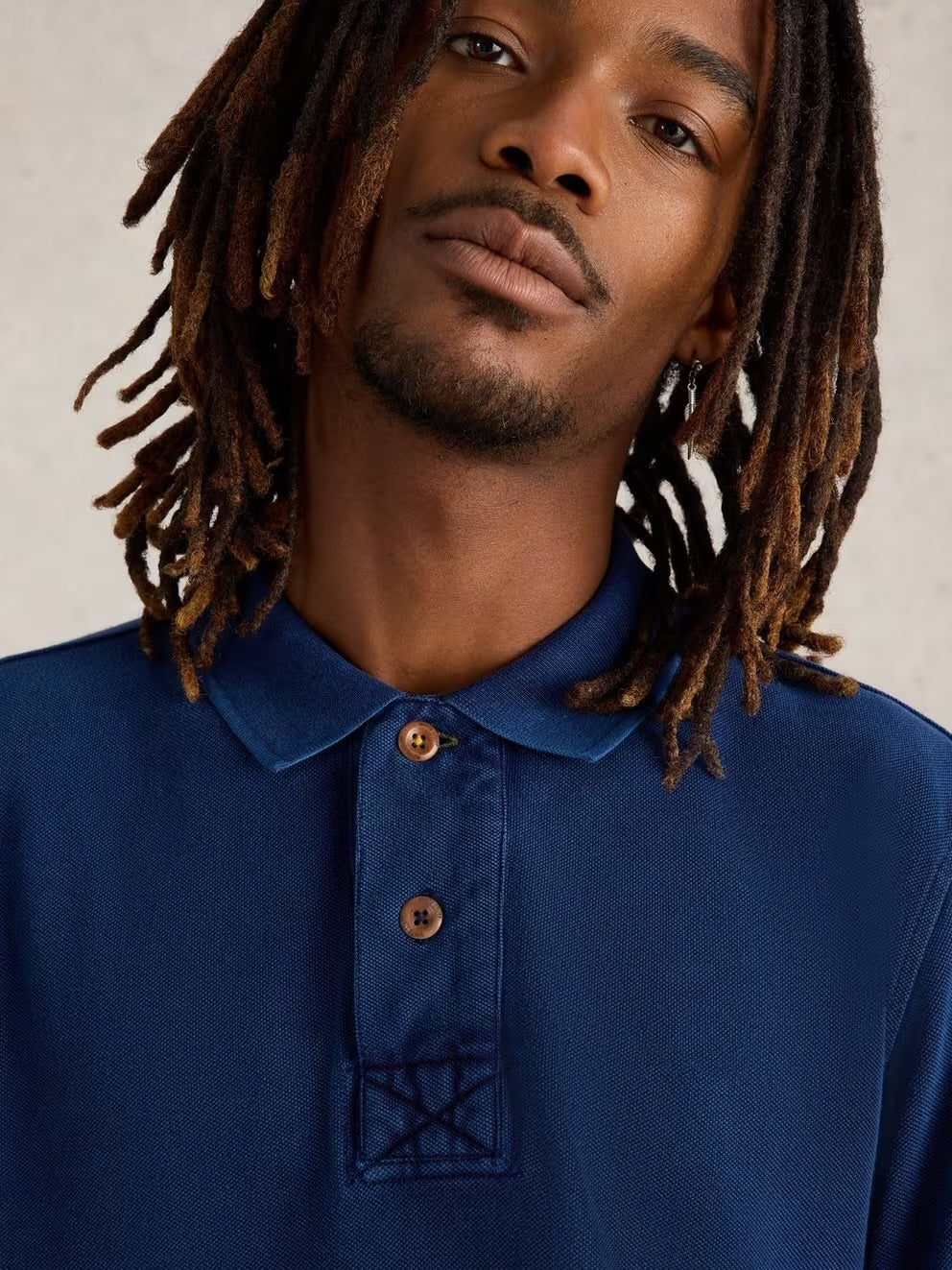 White Stuff Mens Long Sleeve Utility Polo Shirt 444412 Deep Blue Clothing M / Blue,L / Blue,XL / Blue,XXL / Blue