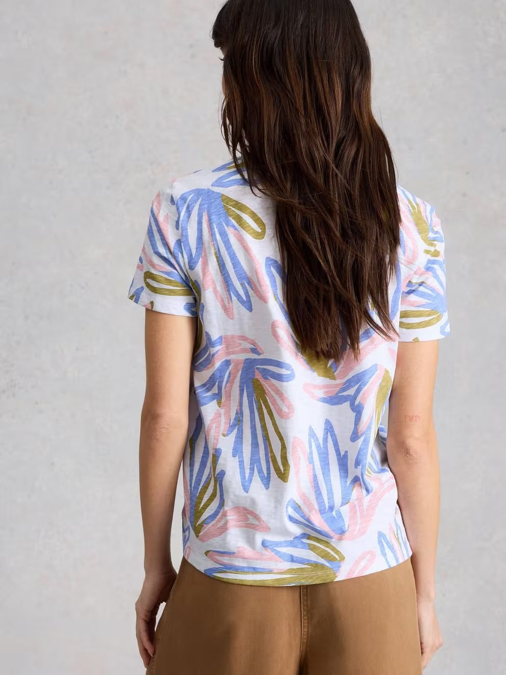 White Stuff Womens Abbie T-Shirt 446335 Ivory Blue Pink Multi