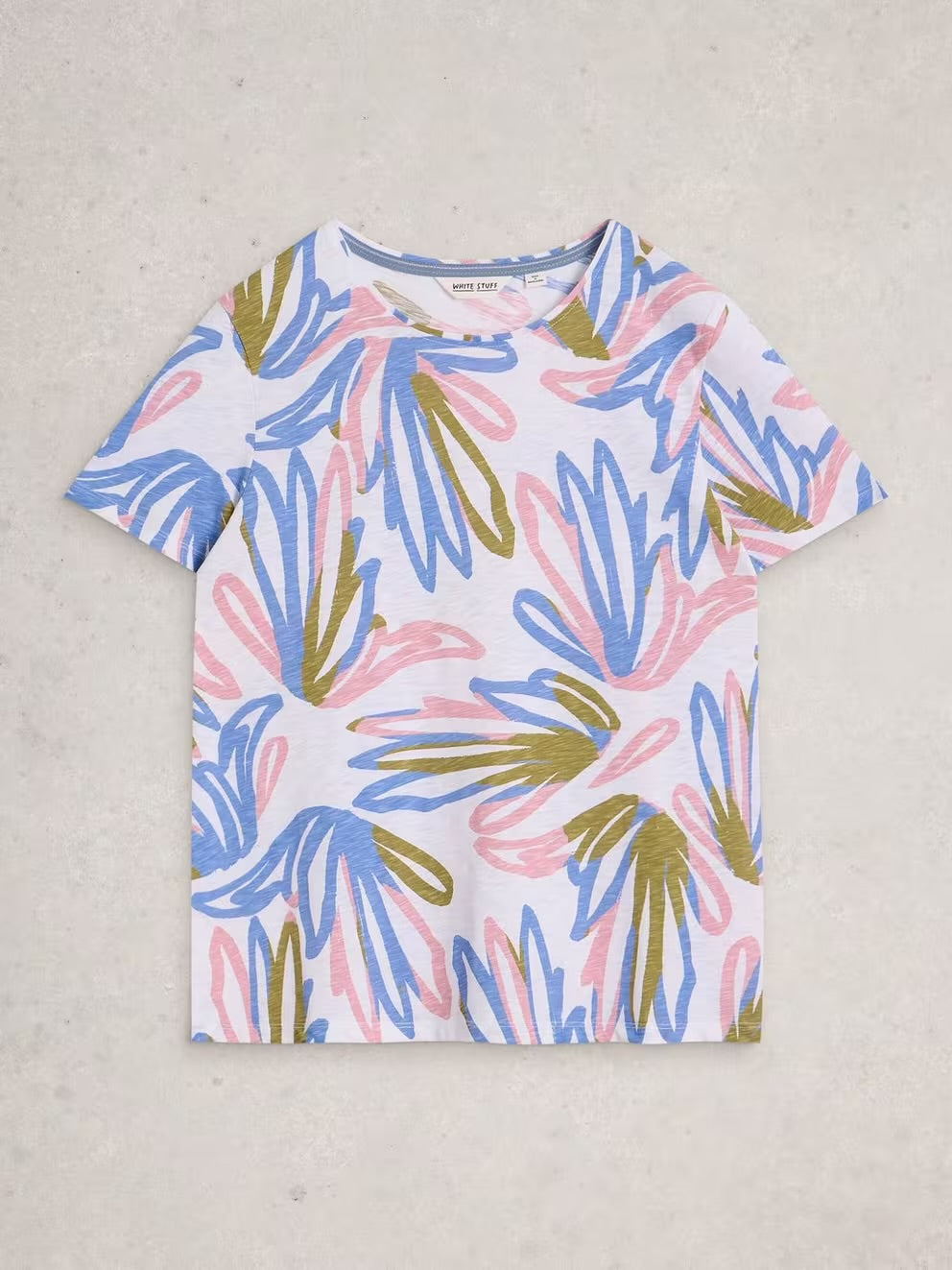 White Stuff Womens Abbie T-Shirt 446335 Ivory Blue Pink Multi