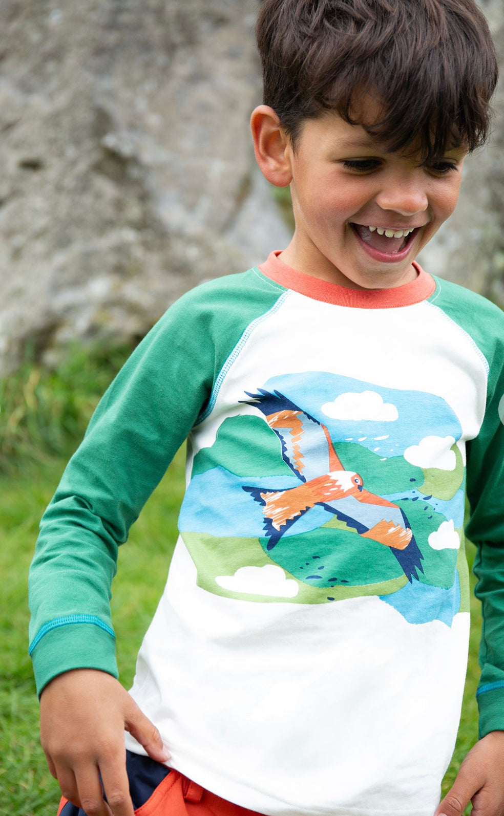 Frugi Aaran Raglan Top Birds Of Prey Clothing 4-5YRS / Green,5-6YRS / Green,6-7YRS / Green,7-8YRS / Green,8-9YRS / Green
