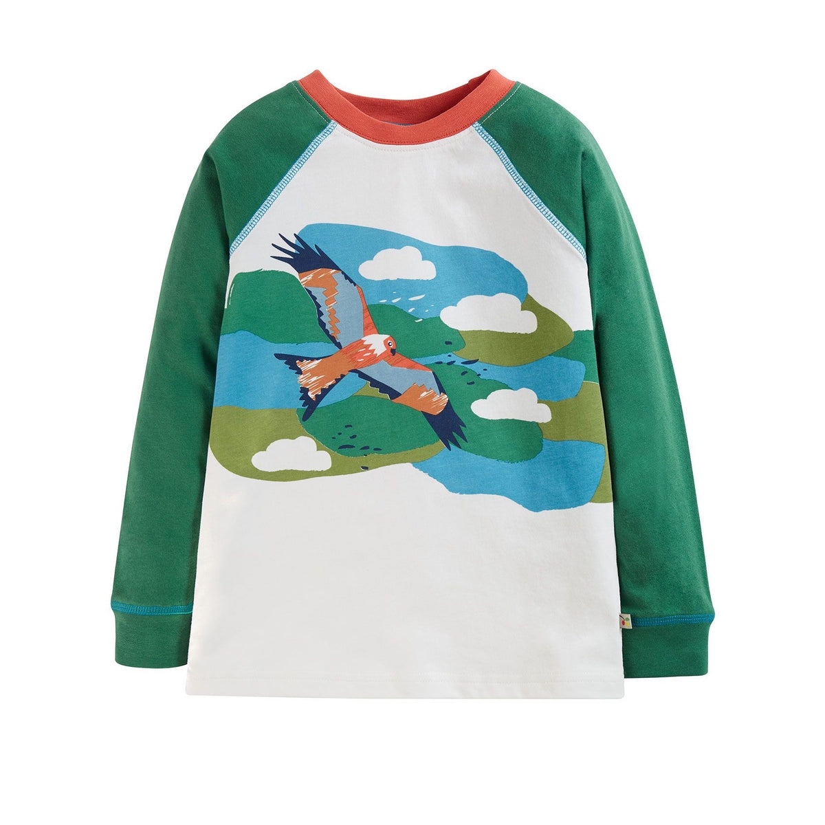 Frugi Aaran Raglan Top Birds Of Prey Clothing 4-5YRS / Green,5-6YRS / Green,6-7YRS / Green,7-8YRS / Green,8-9YRS / Green