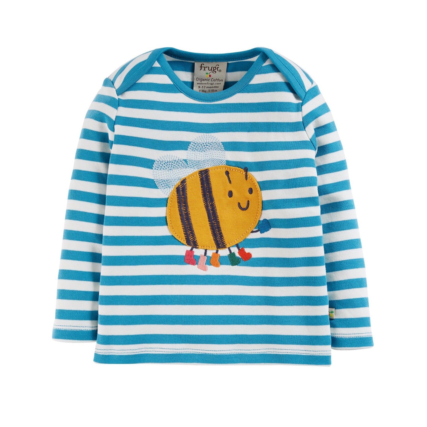 Frugi Bobby Bee Applique Infant Top Clothing 0-3M / Blue,3-6M / Blue,6-9M / Blue,9-12M / Blue,12-18M / Blue
