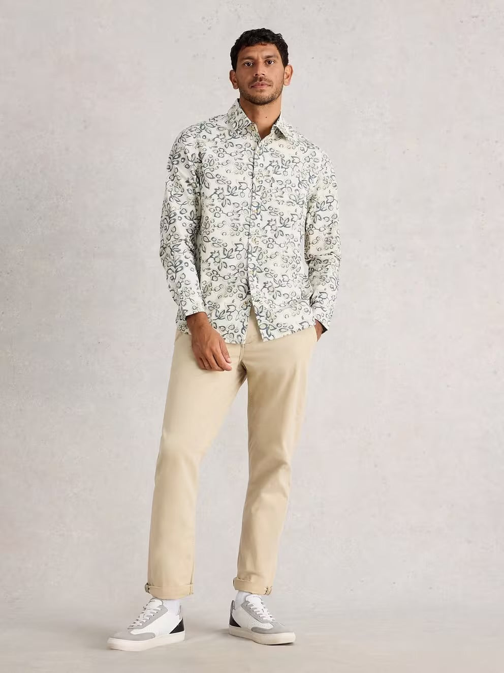 White Stuff Mens Finsbury Flower Print Shirt 444407 Natural Clothing M / Natural,L / Natural,XL / Natural,XXL / Natural