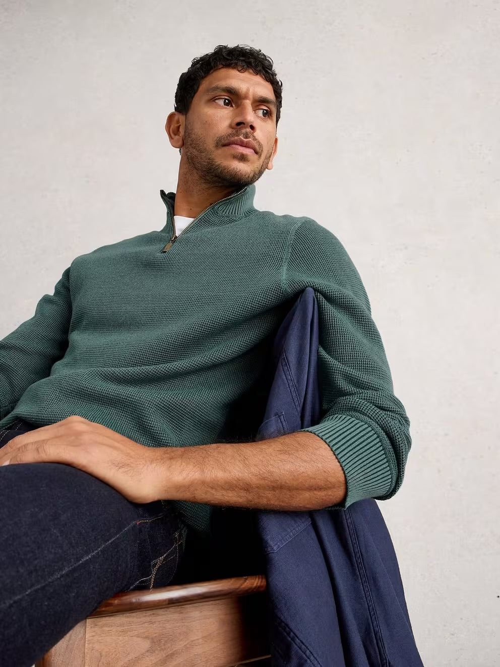 White Stuff Mens Attadale Quarter Zip 444301 Dark Green Clothing M / Green,L / Green,XL / Green,XXL / Green