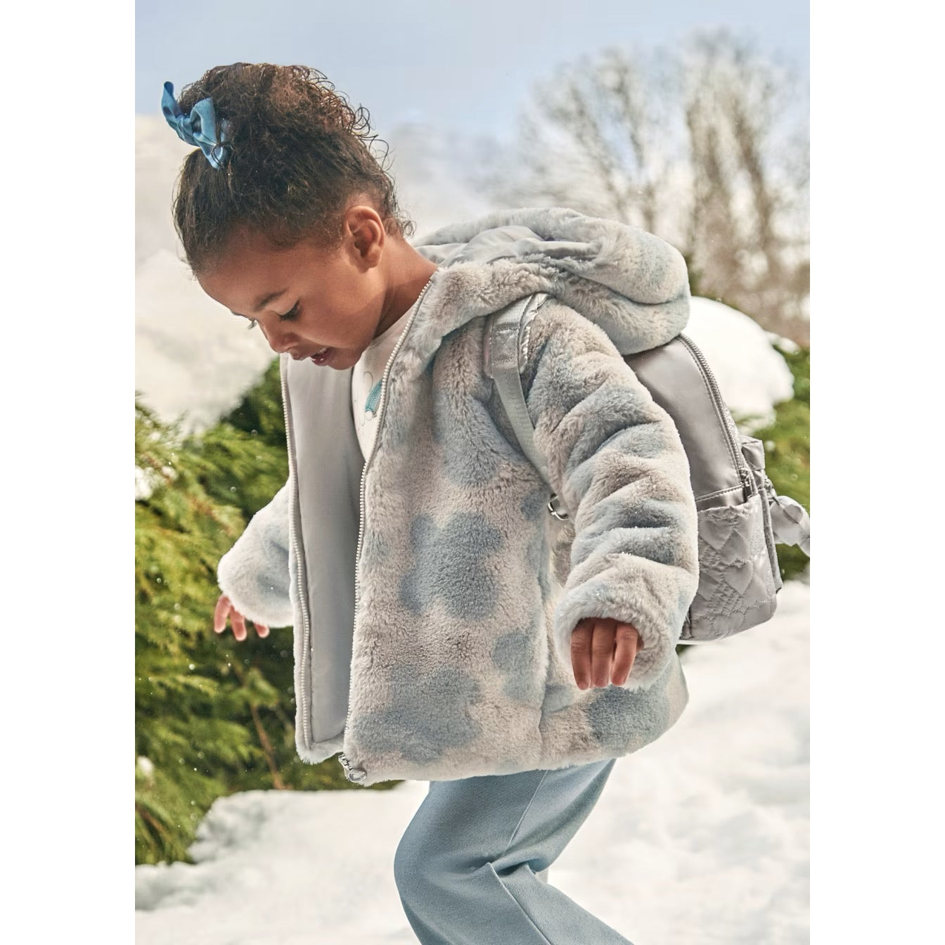 Mayoral Girls Faux Fur Coat 4486 Sky Blue Print Clothing 4YRS / Sky Blue,5YRS / Sky Blue,6YRS / Sky Blue,8YRS / Sky Blue,9YRS / Sky Blue