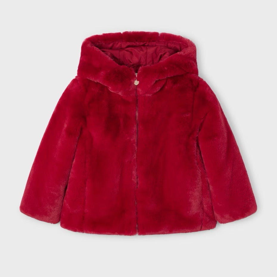 Mayoral Girls Faux Fur Coat 4486 Cherry Red Clothing 4YRS / Red,6YRS / Red,8YRS / Red